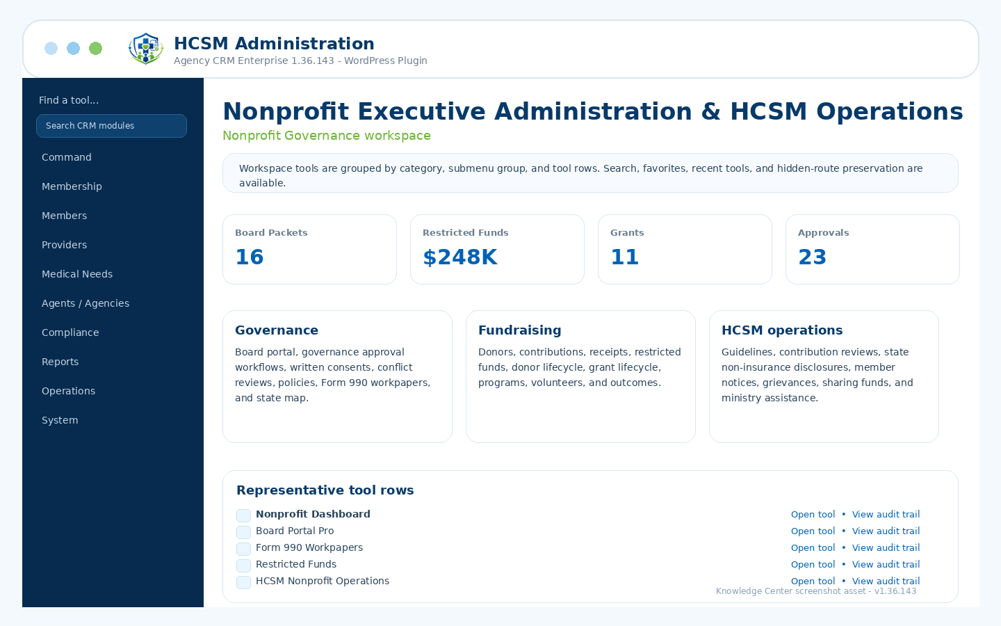 Nonprofit executive administration screenshot Nonprofit executive administration screenshot