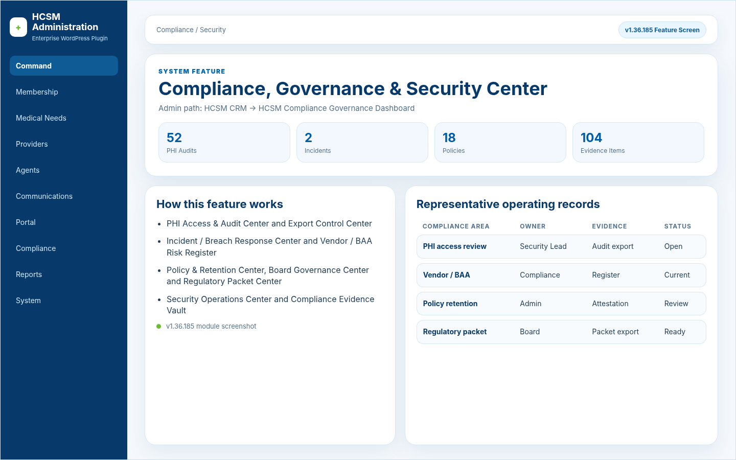 Compliance, Governance & Security Center