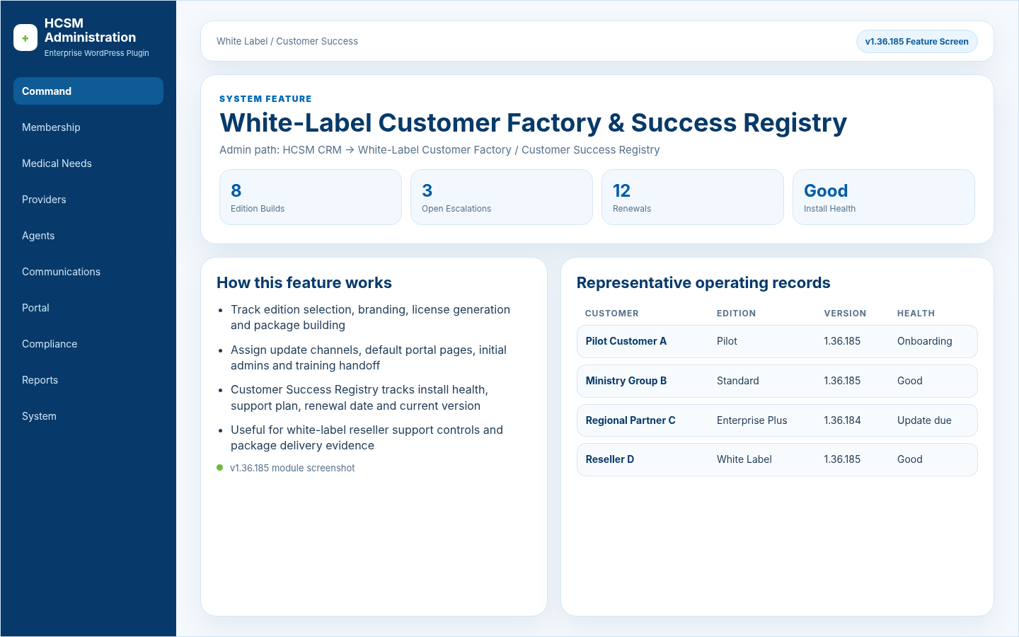 White-Label Customer Factory & Success Registry
