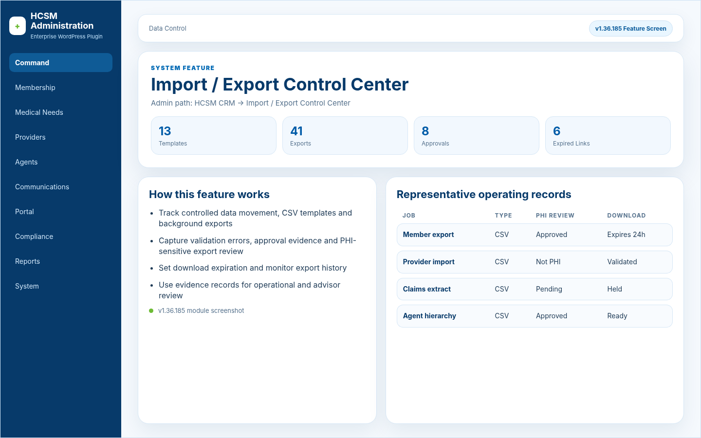 Import / Export Control Center